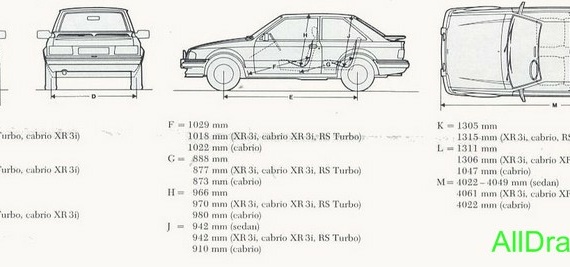 Ford Escort (1987) - drawings (drawings) of the car